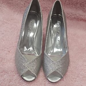 Elegant Silver Peep-Toe Heels